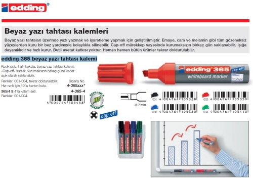 Edding 365 Beyaz Tahta Kalemi Kırmızı Kesik Uçlu Doldurulabilir - 2