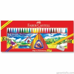 Faber Castell Silinebilir Wax Crayon Pastel Boya 25 Renk (Silgi ve Kalemtıraş Hediyeli)