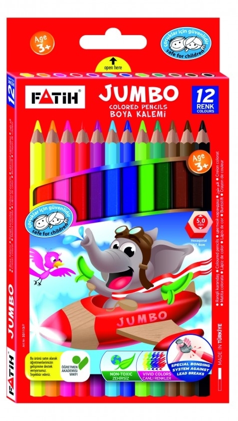 Fatih 12 Renk Tam Boy Jumbo Renkli Kuru Boya Kalemi (33340)