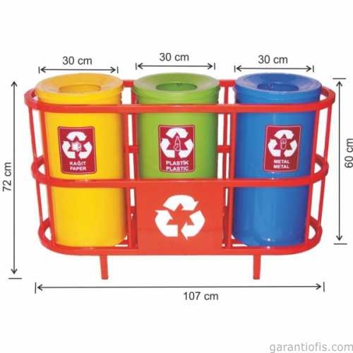 Garanti Metal 1806 Boyalı Kafesli 3 lü Geri Dönüşüm Çöp Kovası - 1