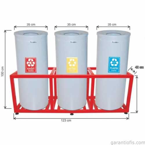 Garanti Metal 1810 Kafesli Boyalı 3 lü Geri Dönüşüm Çöp Kovası - 1