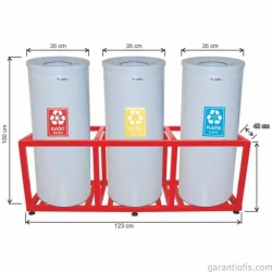 Garanti Metal 1810 Kafesli Boyalı 3 lü Geri Dönüşüm Çöp Kovası