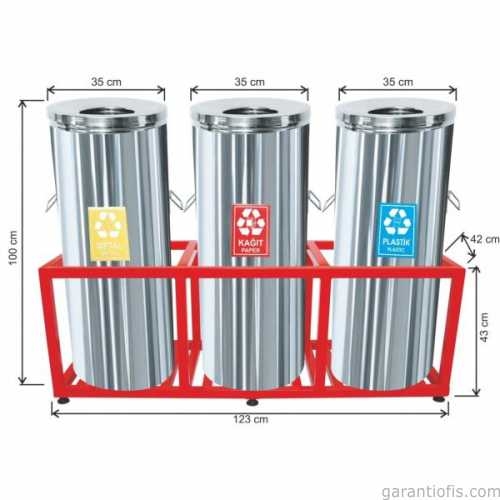 Garanti Metal 1811 Kafesli Paslanmaz Çelik 3 lü Geri Dönüşüm Çöp Kovası - 1
