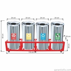Garanti Metal 1812 Kafesli Paslanmaz Çelik 4 lü Geri Dönüşüm Çöp Kovası