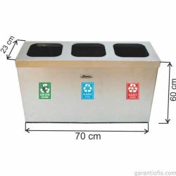 Garanti Metal 1815 Paslanmaz Çelik 3 lü Geri Dönüşüm Çöp Kovası