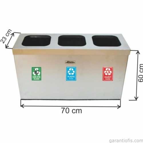 Garanti Metal 1815 Paslanmaz Çelik 3 lü Geri Dönüşüm Çöp Kovası - 1