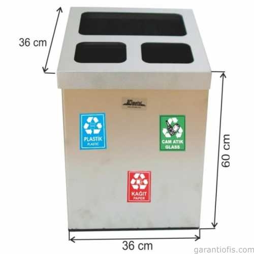 Garanti Metal 1817 Paslanmaz Çelik 3 lü Geri Dönüşüm Çöp Kovası - 1