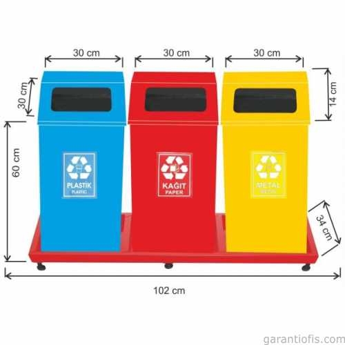 Garanti Metal 1838 Boyalı 3 lü Geri Dönüşüm Çöp Kovası - 1