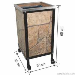 Garanti Metal 2104 Taş Dekorlu Kare Ahşap Bahçe Tipi Çöp Kovası (45 Litre)