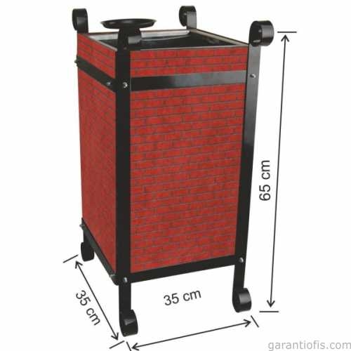 Garanti Metal 2107 Tuğla Dekorlu Kül Tablalı Kare Ahşap Bahçe Tipi Çöp Kovası (45 Litre) - 1