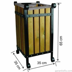 Garanti Metal 2112 Kapaklı Ahşap Kare Bahçe Tipi Çöp Kovası (45 Litre)