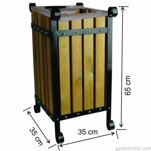 Garanti Metal 2112 Kapaklı Ahşap Kare Bahçe Tipi Çöp Kovası (45 Litre) - 1