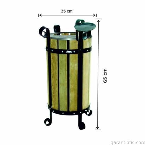 Garanti Metal 2113 Ahşap Yuvarlak  Bahçe Tipi Çöp Kovası (28 Litre) - 1