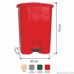 Garanti Metal 7144 Tekerlekli Plastik İç Kovasız Köşeli Pedallı Çöp Kovası (85 Litre)