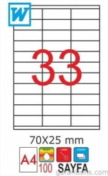 GoldMoon 2052 Laser A4 Sayfa Etiketi 70x25mm (100 lü Paket)