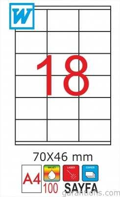 GoldMoon 2080 Laser A4 Sayfa Etiketi 70x46mm (100 lü Paket)
