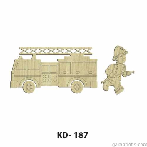 Hobi-Art KD 187 - İtfaiyeci Figürlü Dekoratif Mini Ahşap Obje - 1
