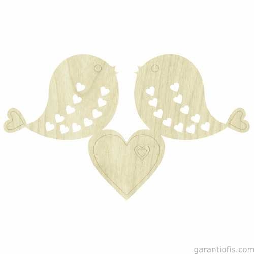 Hobi-Art KD 259 Kuş ve Kalp Figürlü Mini Ahşap Obje - 1
