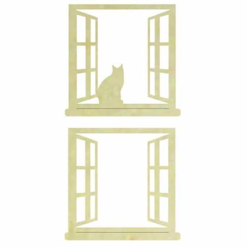 Hobi-art Kd 330 Pencere Ve Kedi Figürlü Mini Ahşap Obje