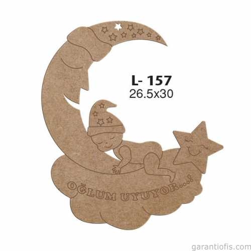 Hobi-Art L 157 Lazer Kesim Aydedeli Oğlum Uyuyor Kapı Süsü Ahşap Obje - 1