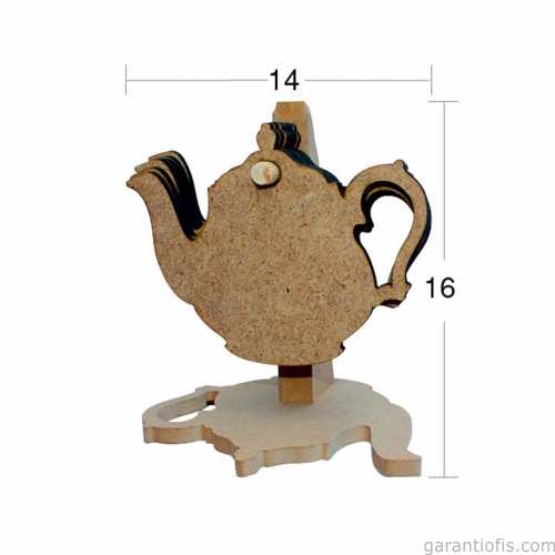 Hobi-Art L 255 Ham Ahşap Çaydanlık Tasarımlı Bardak Altlığı - 1