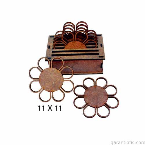 Hobi-Art L 261 Ham Ahşap Çiçek Tasarımlı Bardak Altlığı - 1