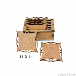 Hobi-Art L 263 Ham Ahşap Geometrik Tasarımlı Bardak Altlığı