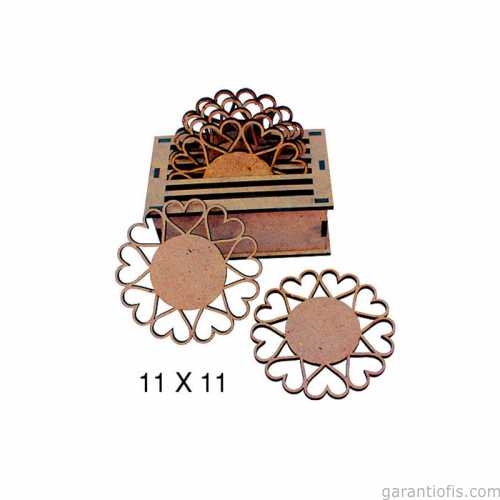 Hobi-art L 265 Ham Ahşap Kalp Tasarımlı Bardak Altlığı
