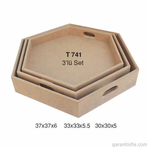 Hobi-Art T 741 Ahşap Altıgen Tepsi 3 lü Set - 1