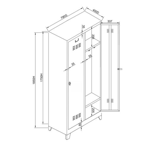 Metal iki Tam Boy Kapılı Soyunma Dolabı (Tam Boy Kapılı) - 7