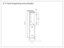Metal ikili Yarım Kapılı Soyunma Dolabı Kahverenk Gri 41X40X200 - Thumbnail