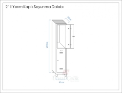 Metal ikili Yarım Kapılı Soyunma Dolabı Mavi Gri 41X40X200 - 3