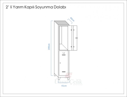 Metal ikili Yarım Kapılı Soyunma Dolabı Mavi Gri 41X40X200 - 3
