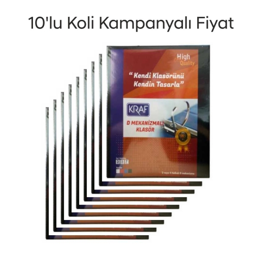 Kraf 2 Halkalı D Mekanizmalı Geniş Klasör A4 Siyah 700 Sayfa Kapasiteli 10 lu Paket - 1