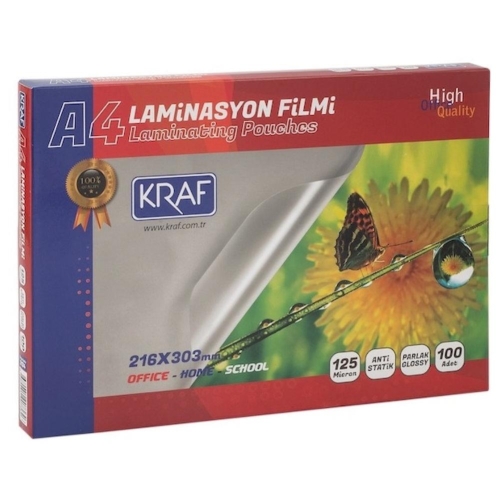 Kraf 2124 Parlak A4 Laminasyon Filmi (125 Micron - 100 lü Paket) - 1