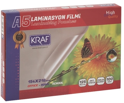 Kraf 2125 Parlak A5 Laminasyon Filmi (125 Micron - 100 lü Paket) - 1