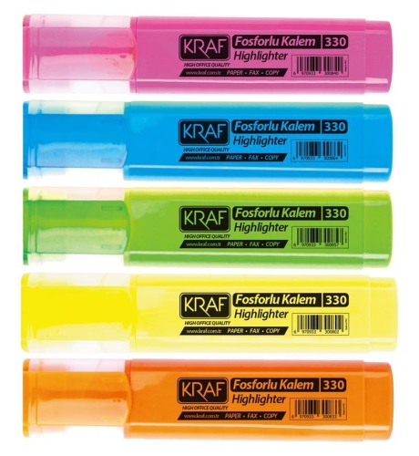 Kraf 330 Fosforlu İşaretleme Kalemi Karışık Set (5li Paket) - 1