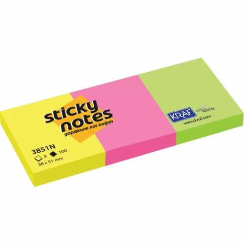Kraf 3851N Neon Renkli Yapışkanlı Not Kağıdı 100 Yaprak (38 x 51 mm) - 1