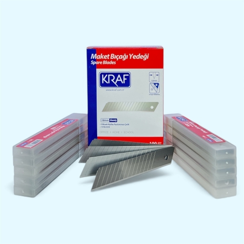Kraf 618G Geniş 18mm Maket Bıçağı Yedeği 14 Kırım 100 Adet - 2