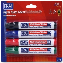 Kraf 770 Doldurulabilir Beyaz Yazı Tahtası Kalemi 4'LÜ PK (Yuvarlak Uçlu) - 3