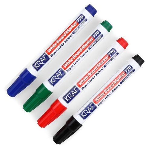 Kraf 770 Doldurulabilir Beyaz Yazı Tahtası Kalemi 4'LÜ PK (Yuvarlak Uçlu) - 2