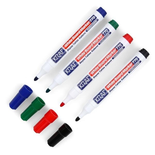 Kraf 770 Doldurulabilir Beyaz Yazı Tahtası Kalemi 4'LÜ PK (Yuvarlak Uçlu) - 1