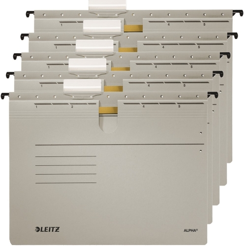 Leitz 1984 Alpha Gri Telli Askılı Dosya (5 li Paket) - 1