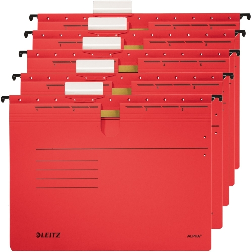 Leitz 1984 Alpha Kırmızı Telli Askılı Dosya (5 li Paket) - 1