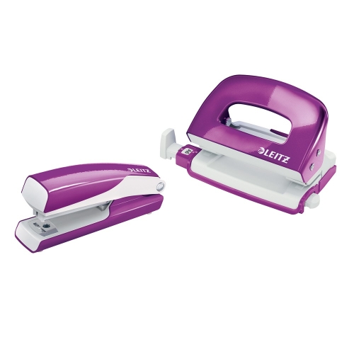 Leitz 5561 Mini Zımba ve Delgeç Set WOW Metalik Mor (10 Sayfa) - 1