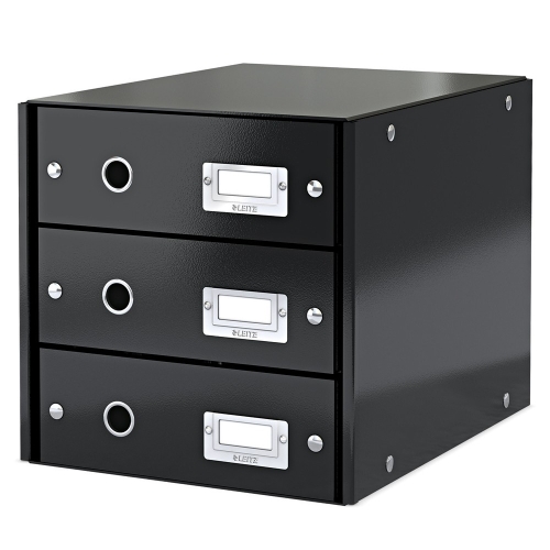 Leitz 6048 WOW Metalik Siyah Üç Çekmeceli Evrak Rafı - 1