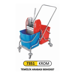 Lüks Krom Kaplama Çift Kovalı Temizlik Arabası