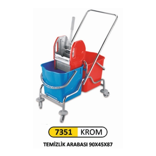 Lüks Krom Kaplama Çift Kovalı Temizlik Arabası - 1