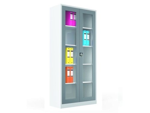 Metal 198 cm lik Camlı Dosya - Açık Gri Klasör Dolabı - 1