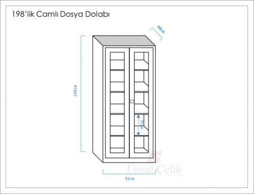 Metal 198 cm lik Camlı Dosya - Açık Gri Klasör Dolabı - 2